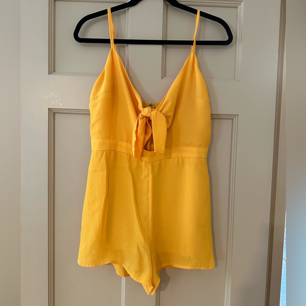 Yellow Tie-Front Spaghetti Strap Romper